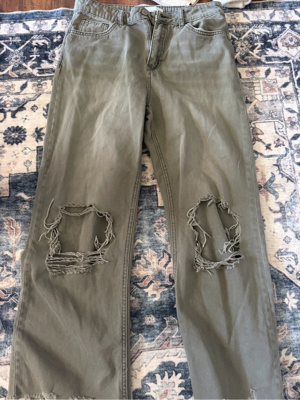 Women’s Distressed Olive Green Jeans